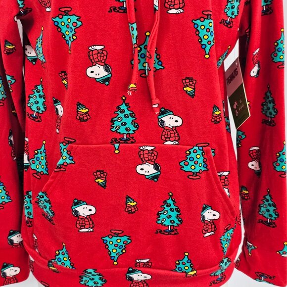 Peanuts Snoopy Christmas Tree Red Pouch Pocket Loungewear Hoodie Size M NWT - Picture 3 of 14